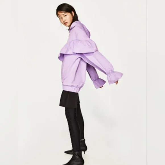 Zara lavender ruffle zip up long oversized hoodie size small - Picture 9 of 13